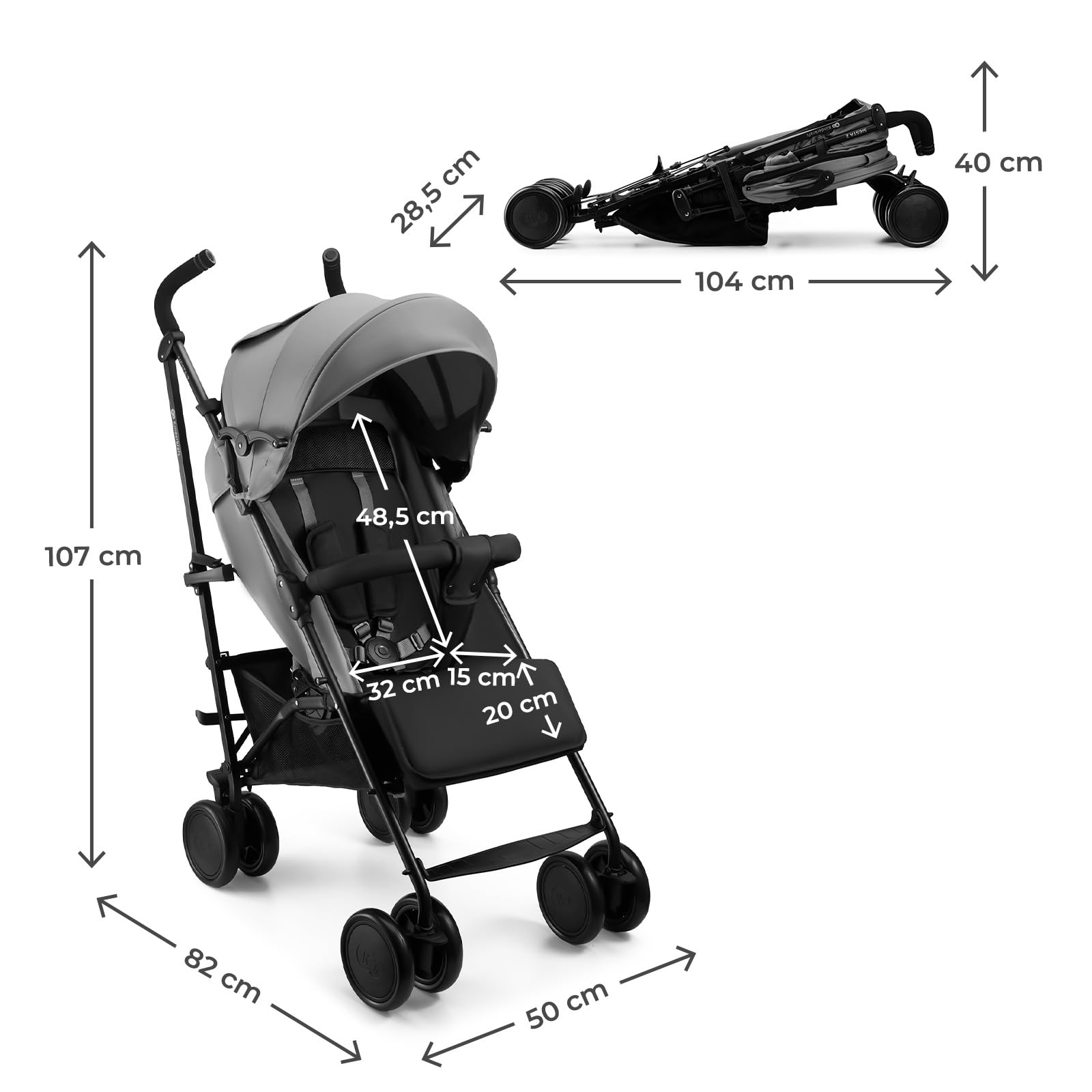 Kinderkraft silla de paseo SIESTA 2 hasta 22 kg, ligera, solo 7,9 kg, plegado tipo paraguas, posición tumbada, reposapiés ajustable, capota transpirable con malla y ventana peekaboo, compacta, Gris