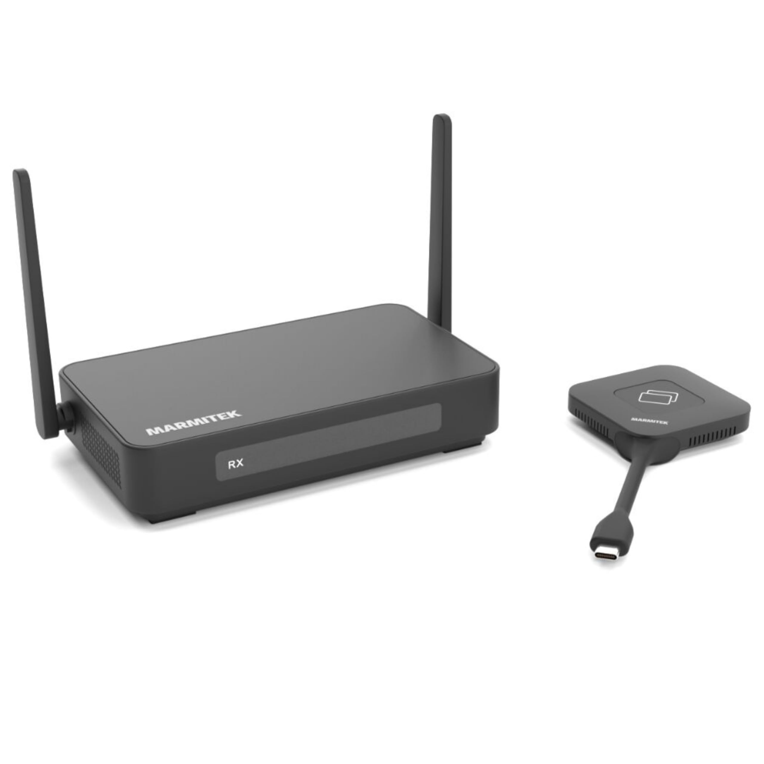 Marmitek Stream 4K Pro KIT 1TX/1RX - Drahtloses 4K Präsentationssystem | BYOD Mirroring ohne Software/WLAN, USB-C Dongle und 4K Receiver, Split Screen, Touchback, PoE, Dual HDMI und Plug & Play