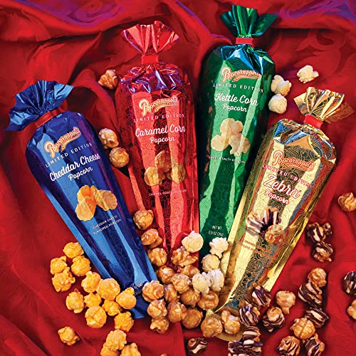 Popcornopolis Popcorn 12 Cone Snack Pack Including Zebra, Cheddar Cheese, Caramel and Kettle Corn, Metallic