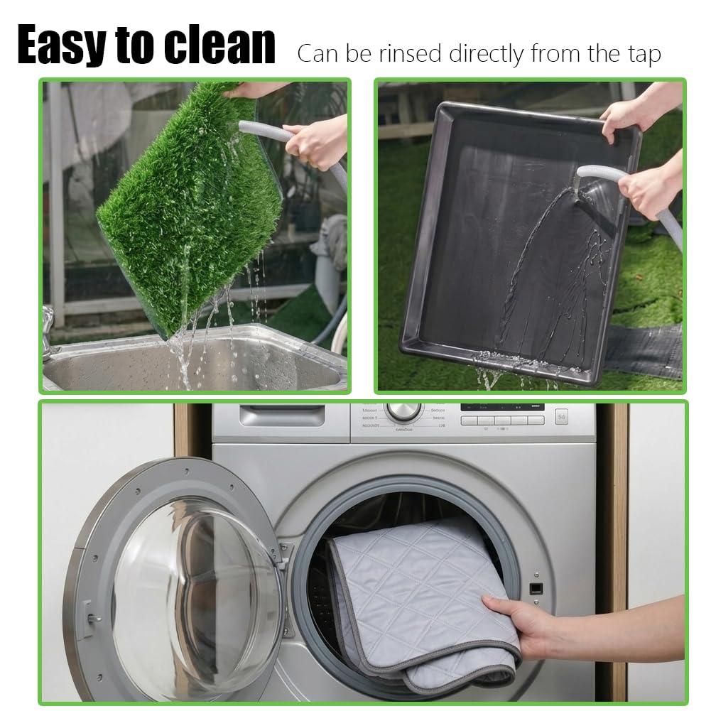 Petgrow WC per cani in erba artificiale con vassoio, facile da pulire, tappetino riutilizzabile per orinatoio per animali domestici, 4 ° piano con erba di ricambio per balcone, corridoio, bacino per