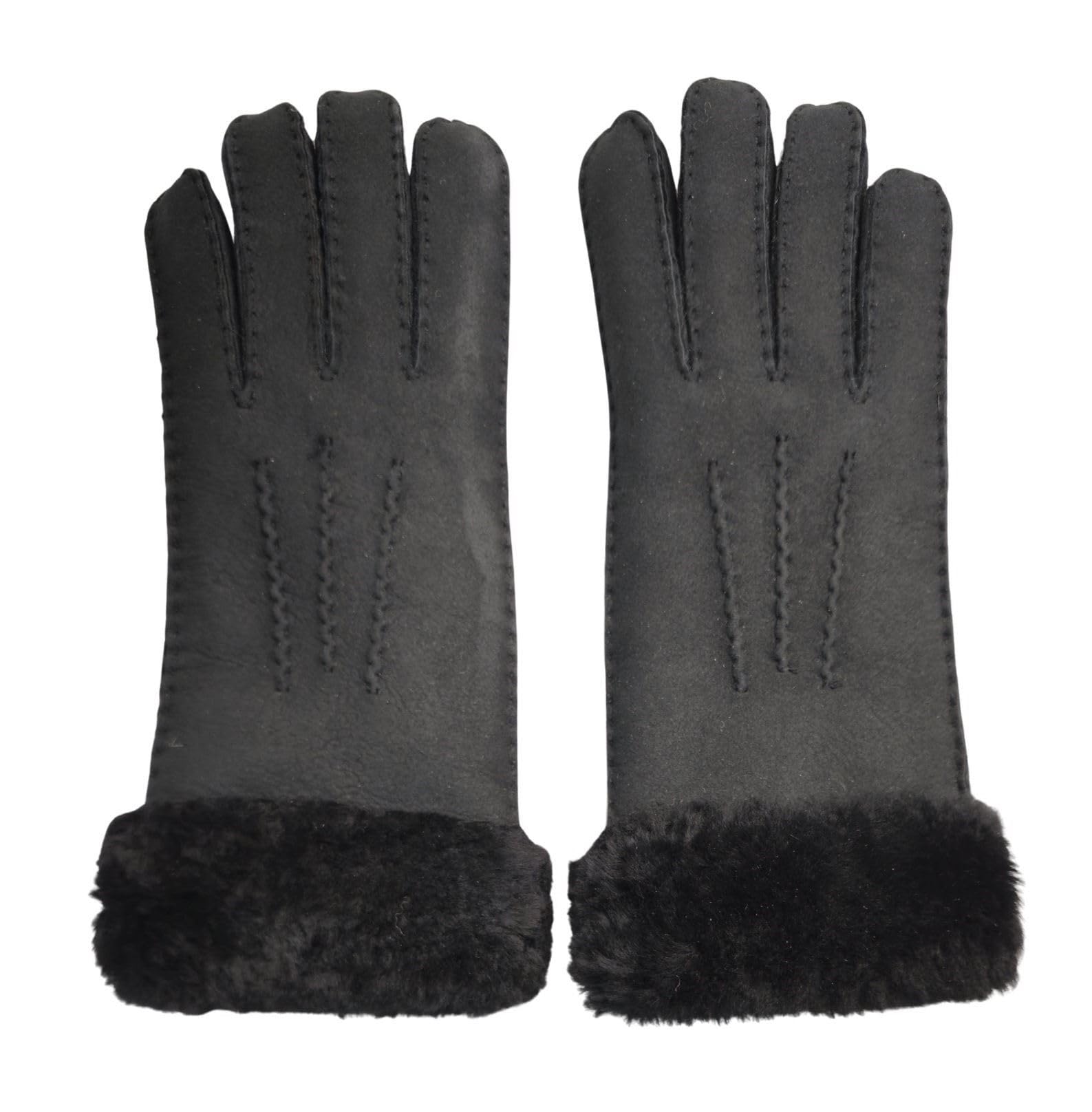 Truclothing Men's Black Wo's Winter Warm Leather Gloves Genuine Suede Thick Plush Shearling Cuff - M