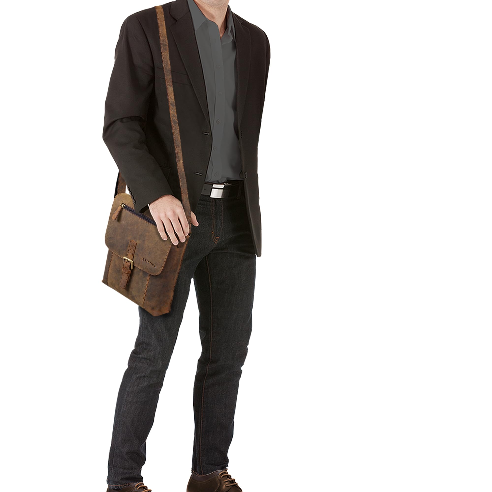 STILORD 'Matthias' Messenger Bag Herren Damen Leder Umhängetasche Schultertasche klein 10.1 Zoll Tablet iPad Vintage echtes Büffel-Leder