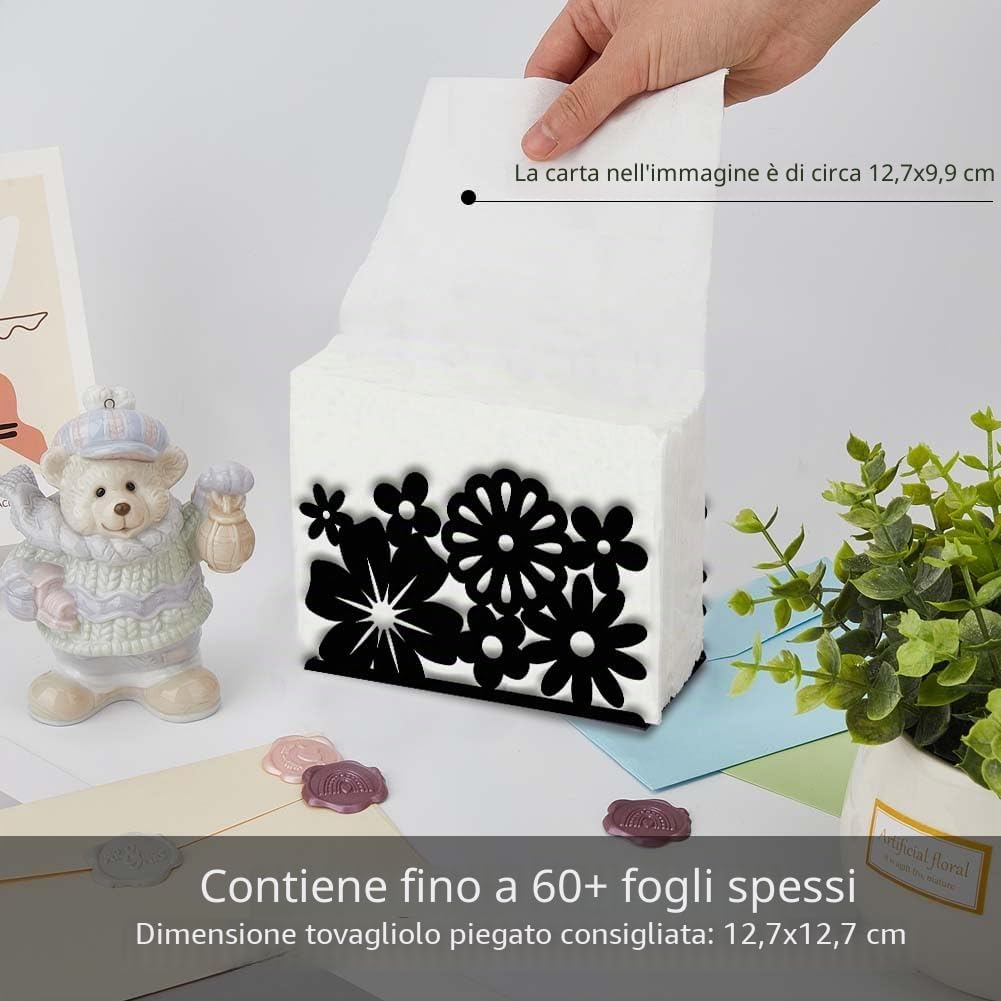 SUPERDANT Portatovaglioli Da Tavolo Portarotolo In Metallo Nero Dispenser Flora Portatovaglioli da Cocktail Da Tavola Porta Tovaglioli Verticale per Cucina Caffetteria Sala Da Pranzo