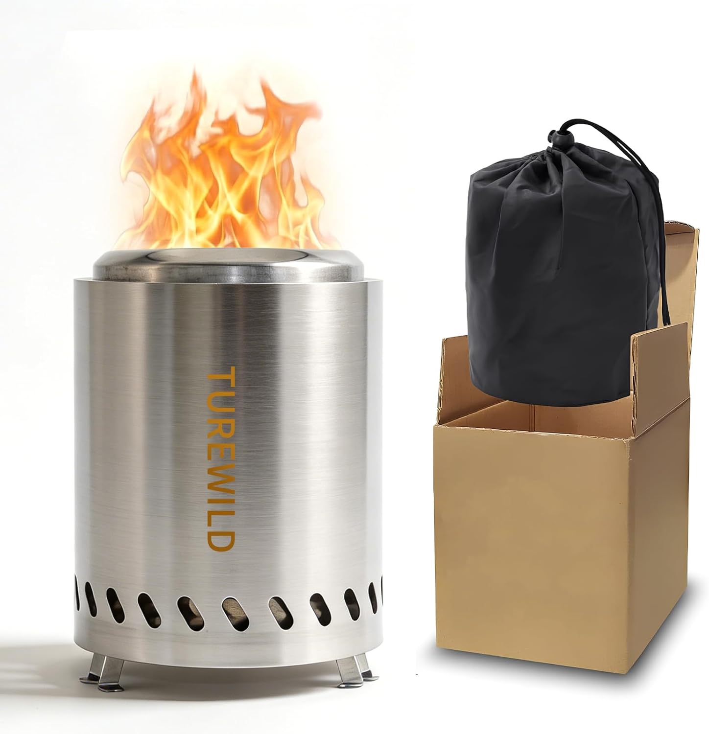 9.1×9.3 Inch Large Garden Low Smoke Round Fire Pit with Folding - 20% Increased Capacity Stainless Steel Firepit for Camping Outdoor Patio Backyard, with Carry Bag, Silver