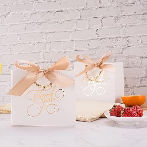 Miniatura 4 de DECHISY Paquete de 50 bolsas pequeñas de agradecimiento con asas, 5.5 x 2.5 x 4.7 pulgadas, bolsas de regalo blancas para despedida de soltera,