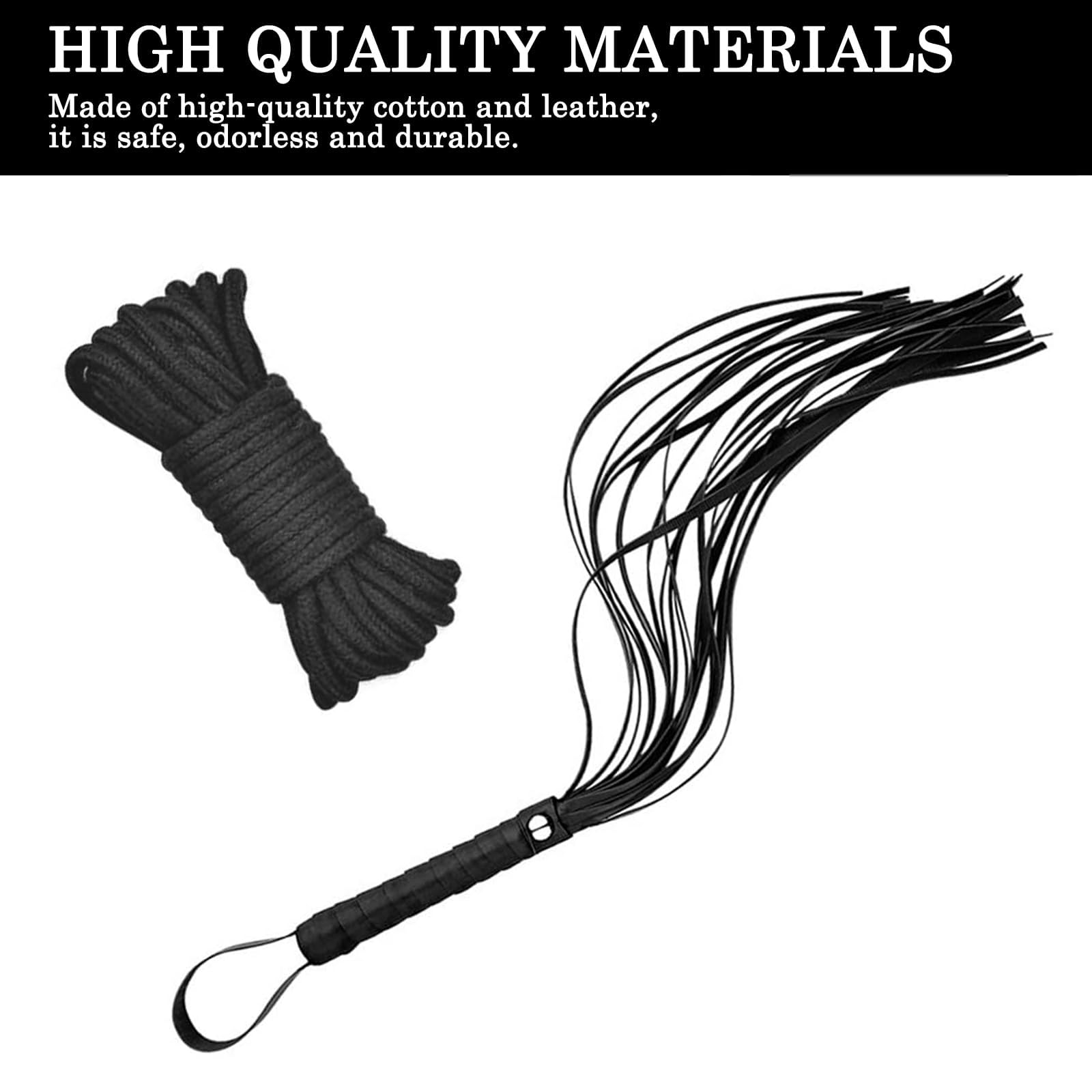 Menottes Lit Kit Toys Homme Femme Couple Set Accessoires 11 PCS Kits de Bondage,Cravache Menottes Sexy érotique Pinces pour Mamelon Cordes Baillon Collier (Noir-11)