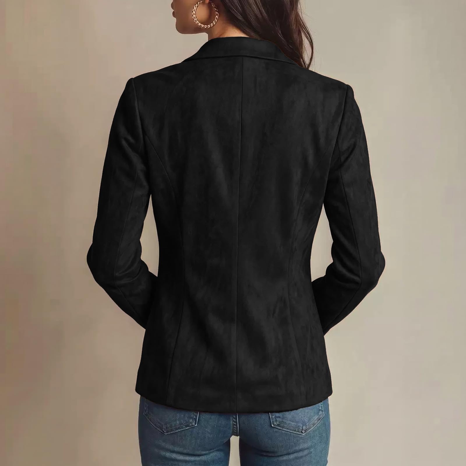 Generisch Wildlederjacke Damen Blazer Anzug Business Jacke Reverskragen