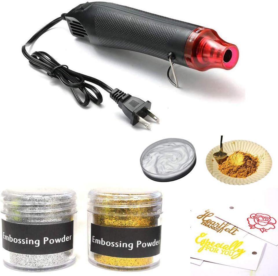 Embossing Starter Kit, 50ml Gold Embossing Powder and 50ml Silver Powder + Embossing Heat Gun.