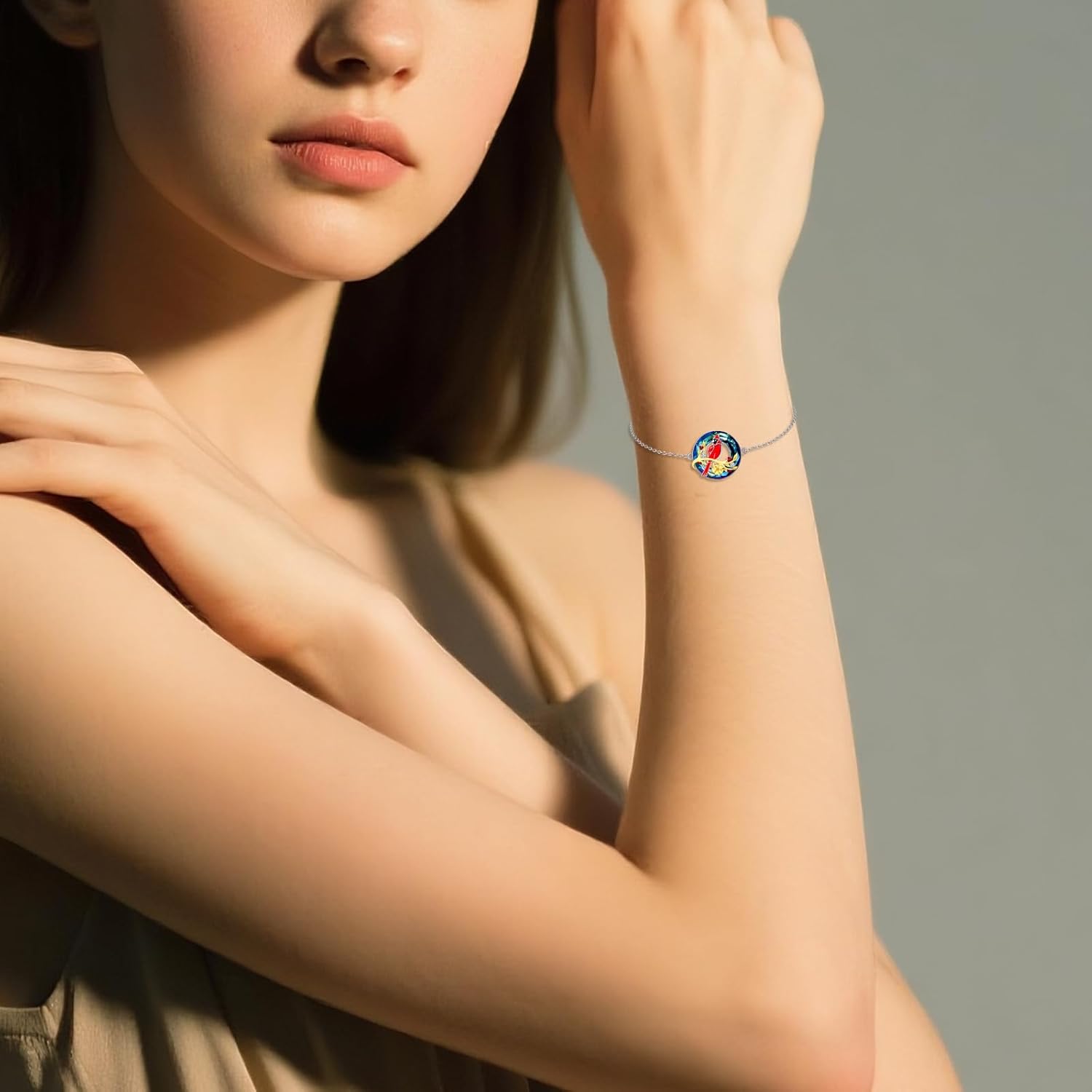 TOUPOP Christmas gifts Red Cardinal Bracelet 925 Sterling Silver Crystal Bird Jewelry Gifts for Women - Image 3