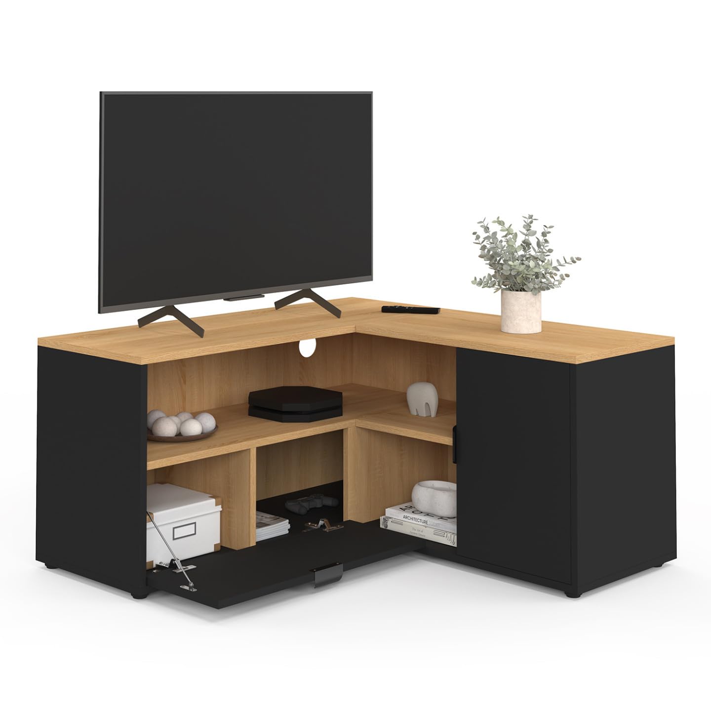 IDMarket - Mobile TV angolare BALTAZAR 90 x 90 cm in faggio e nero