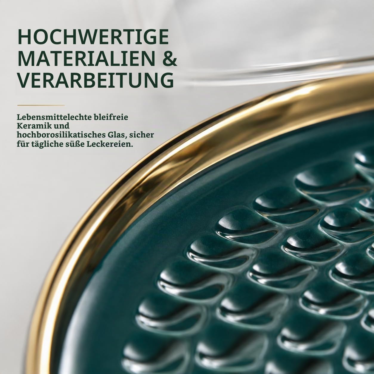 Cabilock Cabilock Kuchenständer Mit Glasglocke, Keramik Tortenplatte 10 Zoll, Grüne Keramik-Tortenplatte mit klarer Glasglocke für Kuchen, Käse und Desserts