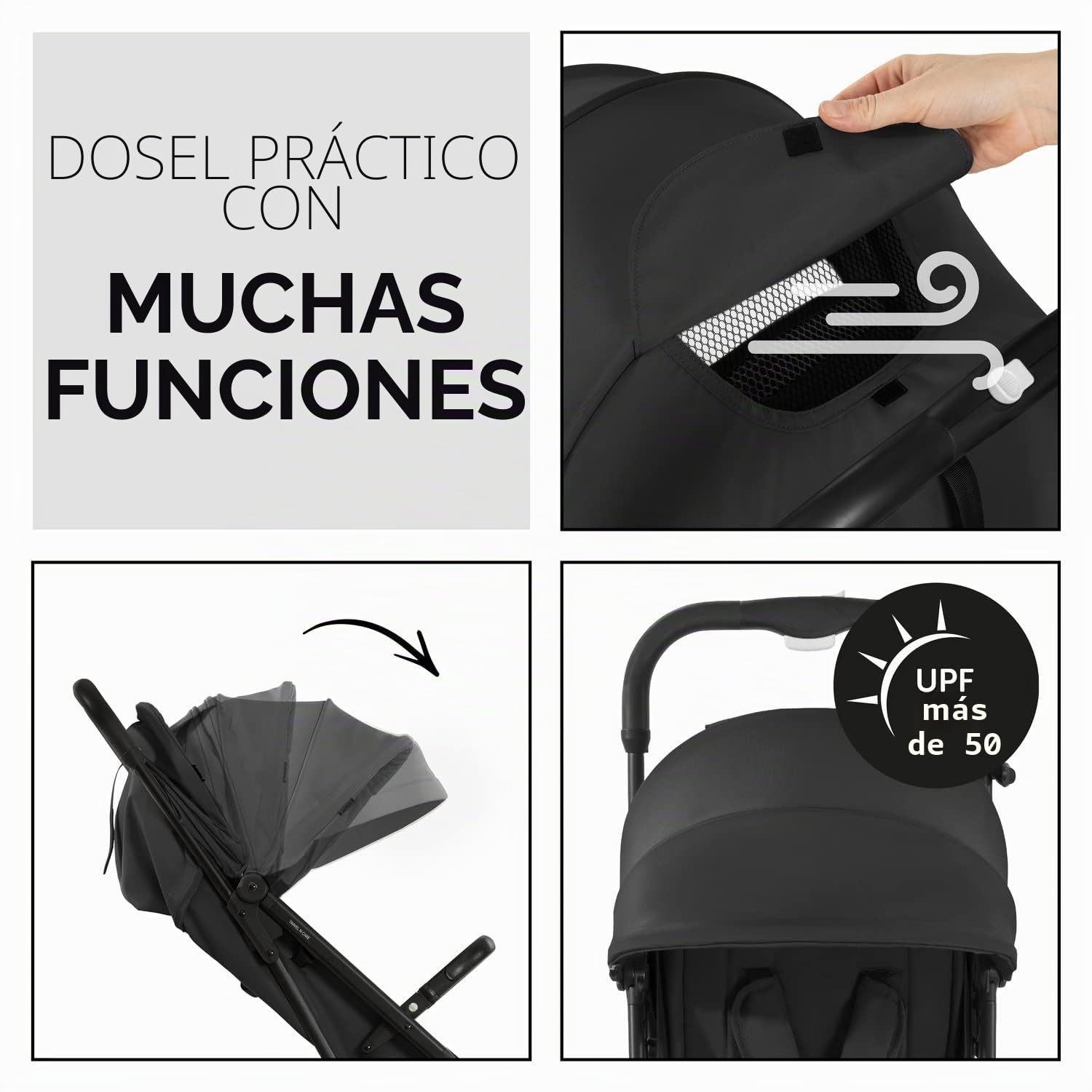 hauck Travel N Care Silla de Paseo Ligera - Carro Bebe Ultraligero desde Nacimiento hasta 22 kg, Carrito Compacto y Plegable, Reclinable, con Suspensión, Protección UV 50+, Negro