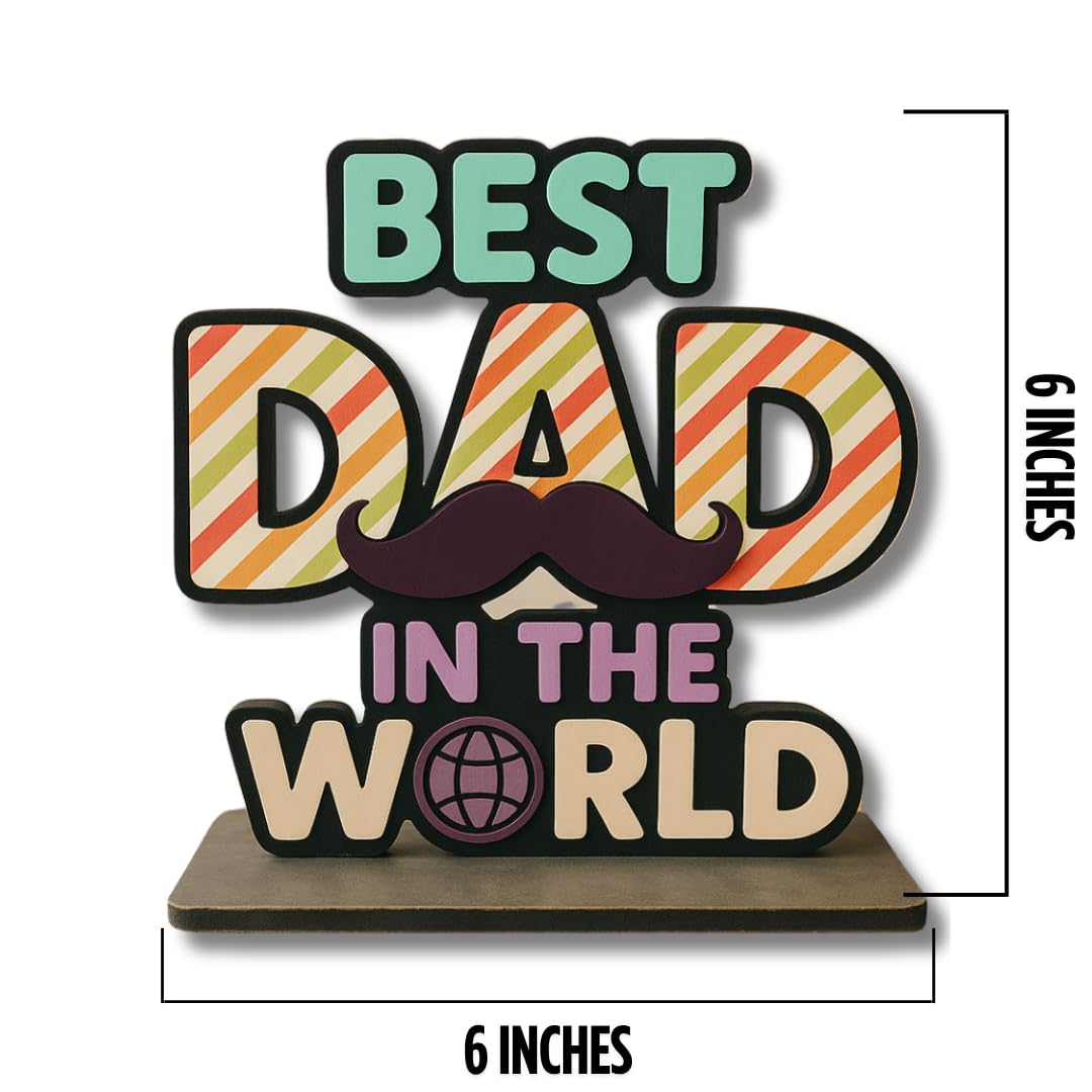 Giftoday Best Dad in the World Wooden Tabletop Trophy Gift for Father's Day, Dad | Father's Day | Father's Day Gift | (Multicolor 6 x 6 Inches) 3