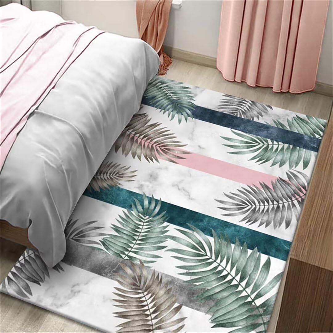 Tapis de chevet de chambre de filles gris antiderapant 120x170cm motif vegetal