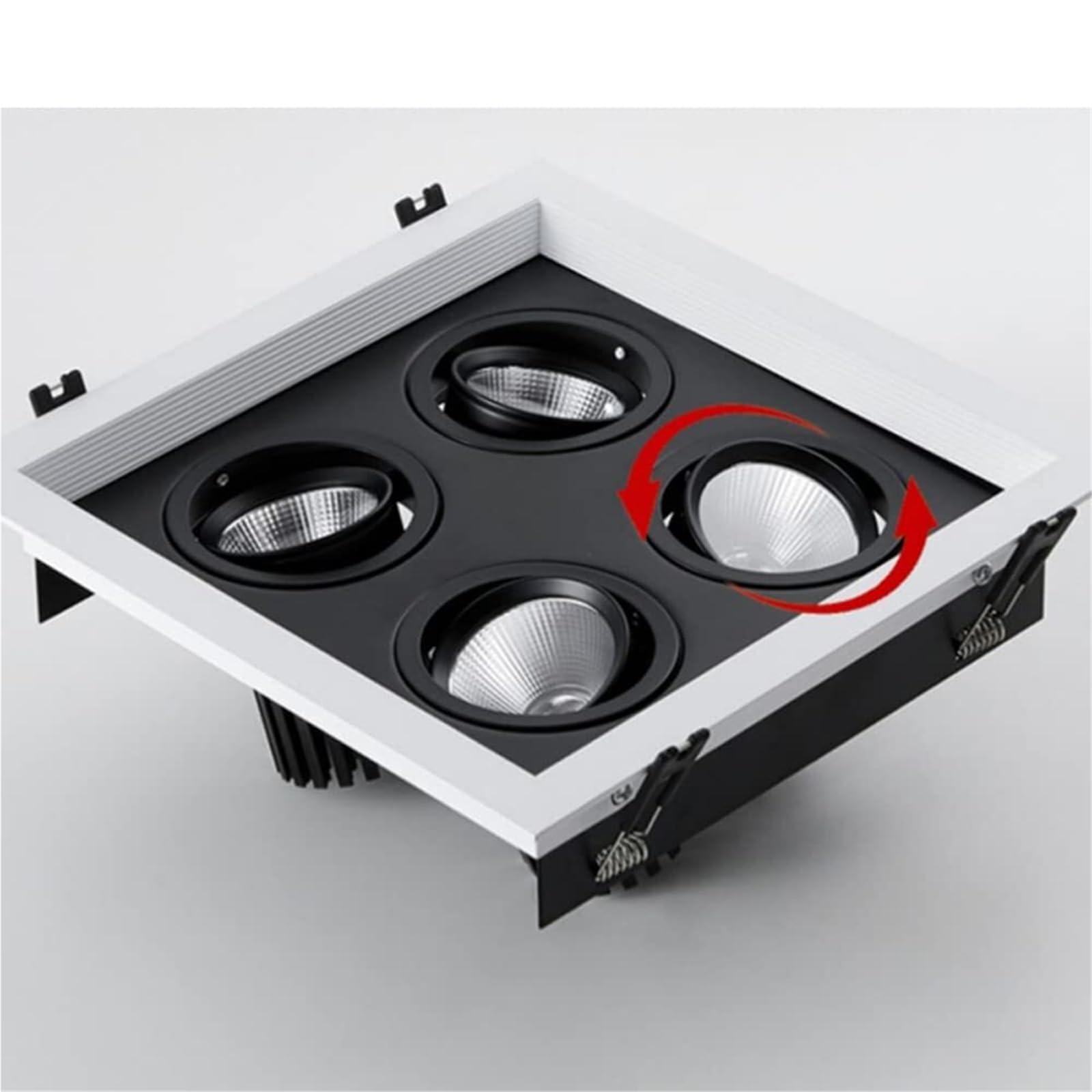 Downlight de rotación de cabeza cuadrada de 4 luces de ojo de buey de cardán de 20W/28W/40W, blanco cálido 3000K, focos de globo ocular de ángulo ajustable, luces de lata con borde antideslumbrante(4*