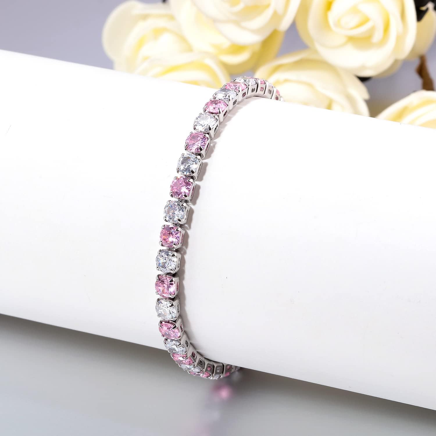 CiNily Adjustable Tennis Bracelets for Women Teen Girls Rainbow Cubic Zirconia Bracelet 14K White Gold Plated Hypoallergenic Slider Bracelet Jewelry Gift - Image 4