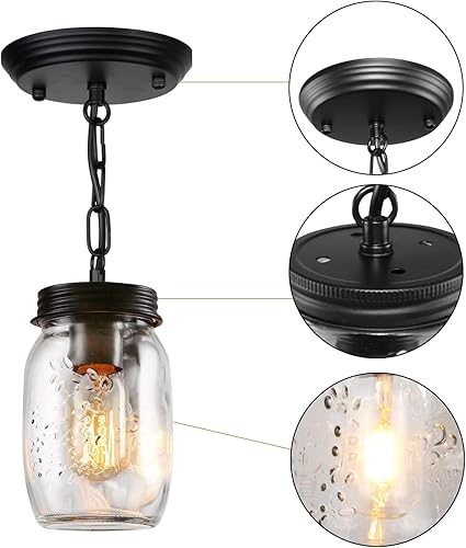 Miniatura 4 de Lámpara colgante de cristal con tarro de masón, 1 luz colgante de isla de cocina, lámpara de granja cerca de techo para cocina, granero, granja,