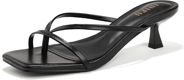 IDIFU IN1 Kitten Heels for Women Flip Flop Strappy Square Open Toe Low Heeled Sandals Wedding Bride Prom Graduation Party Slide Dress Shoes Comfortable Cute Trendy Casual Thong Slip On Heels - 1