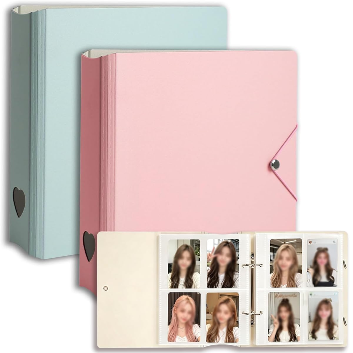High Capacity Kpop Photocard Binder, 2 Pack, 25 Pages 100 Pockets Per Book, 3 Inch Photo Card Holder Album for Instax Mini, Polaroid, Trading Cards, ID Cards, Pink & Green