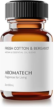 AromaTech Fresh Cotton and Bergamot Essential Oil Blend Luxury Hotel Inspired Aromatherapy with Bergamot, Fresh Cotton & Sandalwood for Ultrasonic Diffusers & Nebulizers 60 mL