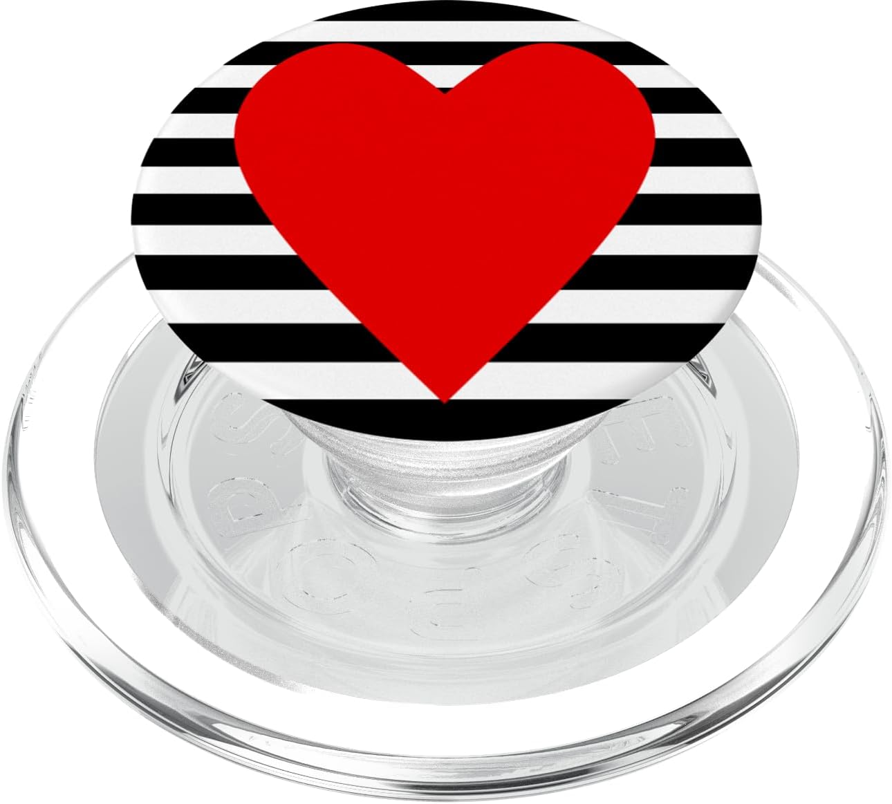 Red Heart on Black and White Stripes PopSockets PopGrip for MagSafe
