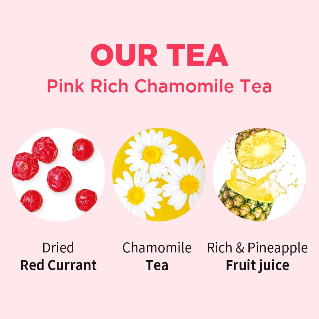 ROASTIQUE Pink Lychee Chamomile with Real Dried Fruit – Premium Orgainc Sweet Fruit Blend Eco-friendly PLA bags, 8 Tea Bags