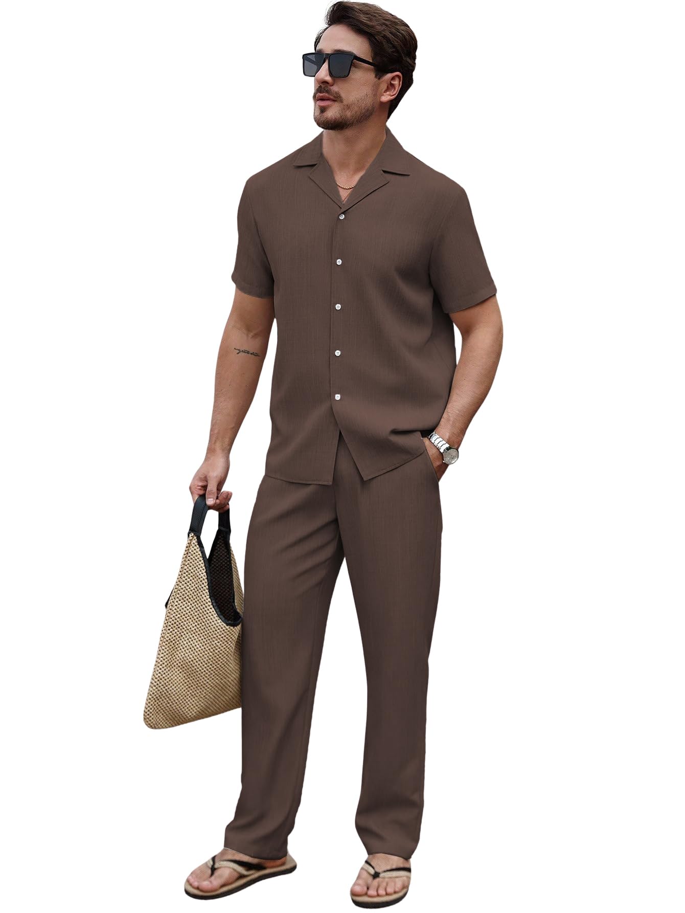 TAGDO Cotton Pajama Loungewear Pant Pair - Brown