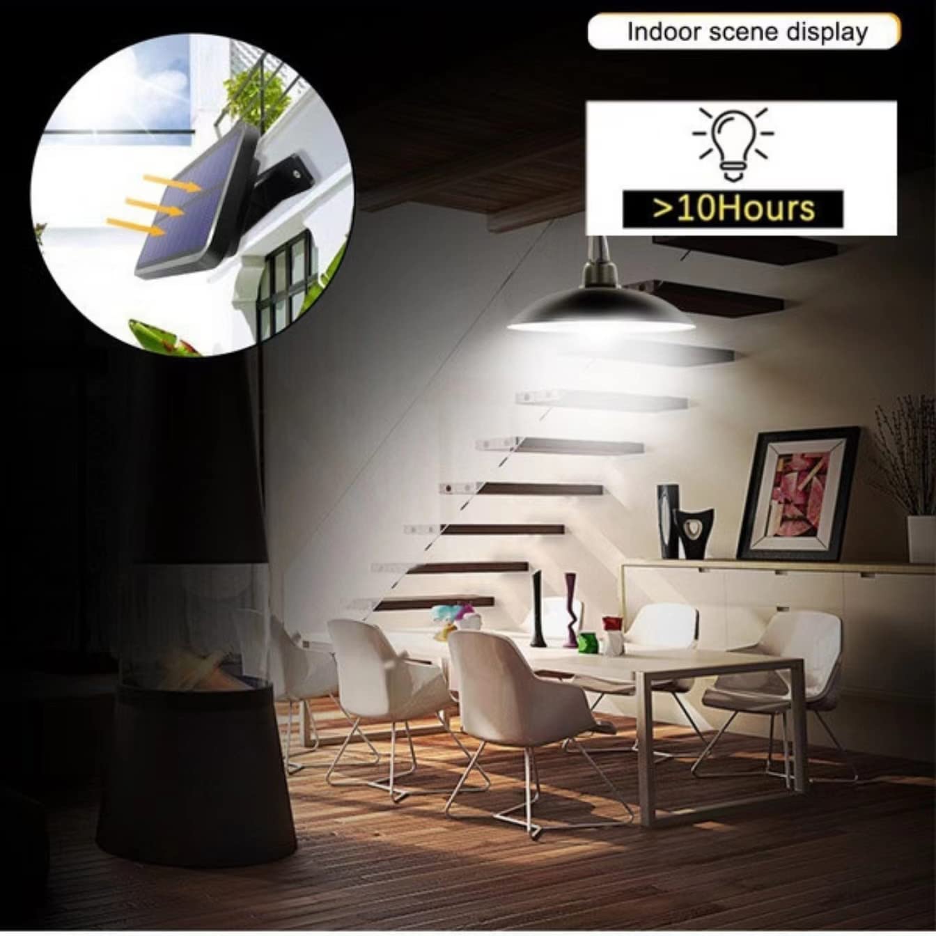 Lampes suspendues solaires étanches double tête intérieur/extérieur avec marche/arrêt automatique crépuscule à l'aube