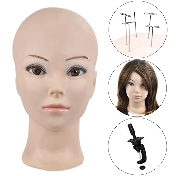 Mannequin Head Female Hairless Practice Wig Making Display with Table Clamp (GT-02)