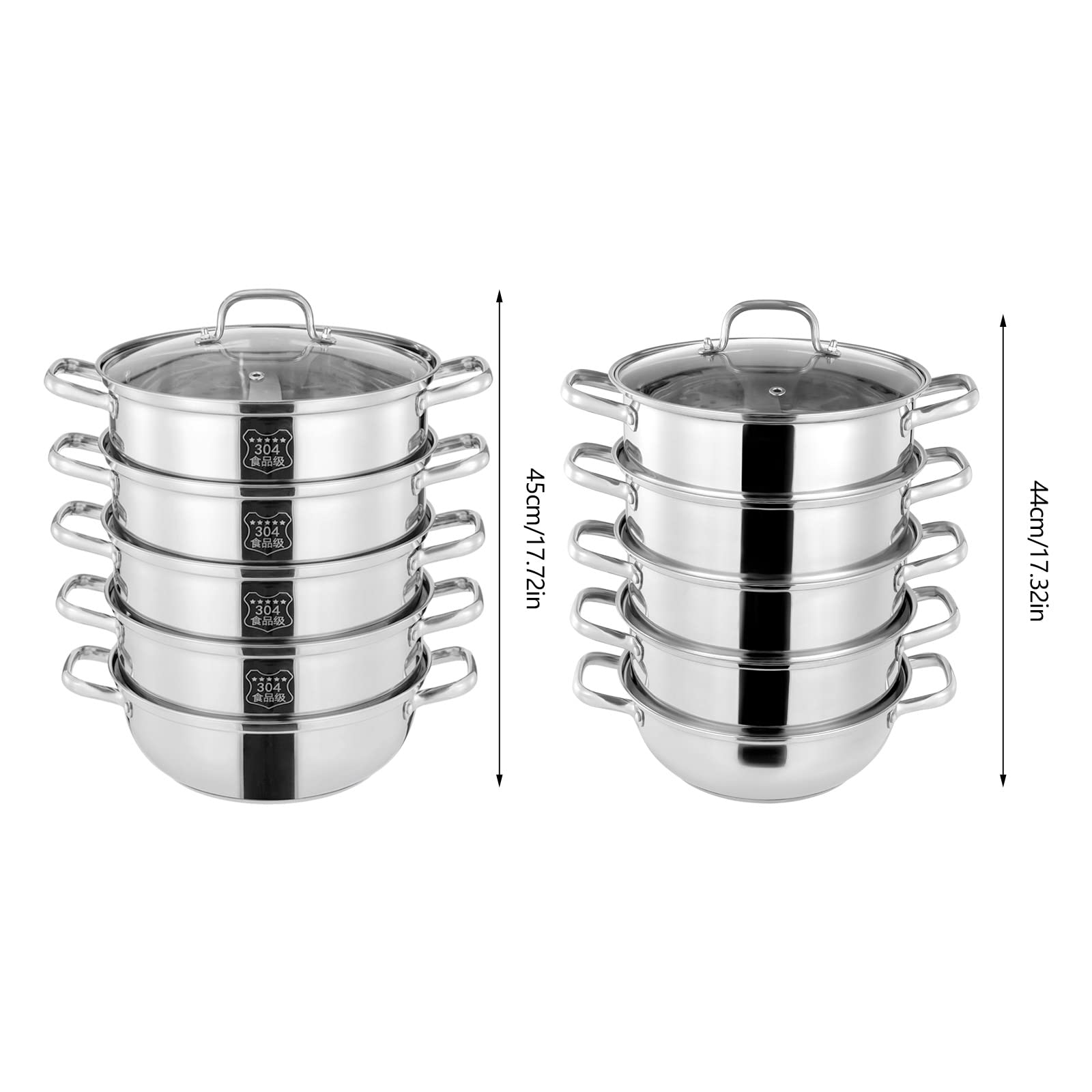 5-Schichtiger Edelstahl Dampfkocher Gardampftopf mit Glasdeckel Dampfgarer für Küche (28CM)