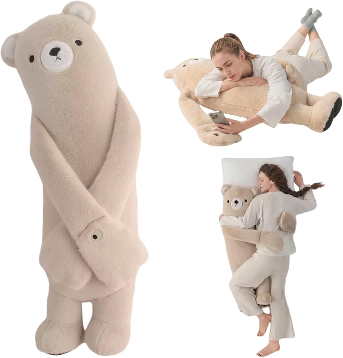 Nadier Shop Almohada para abrazar con grabación de voz con calor y golpeteo, compañero de comodidad de felpa para adultos, apoyo emocional para dormir con control remoto (oso, PATTING_Large)