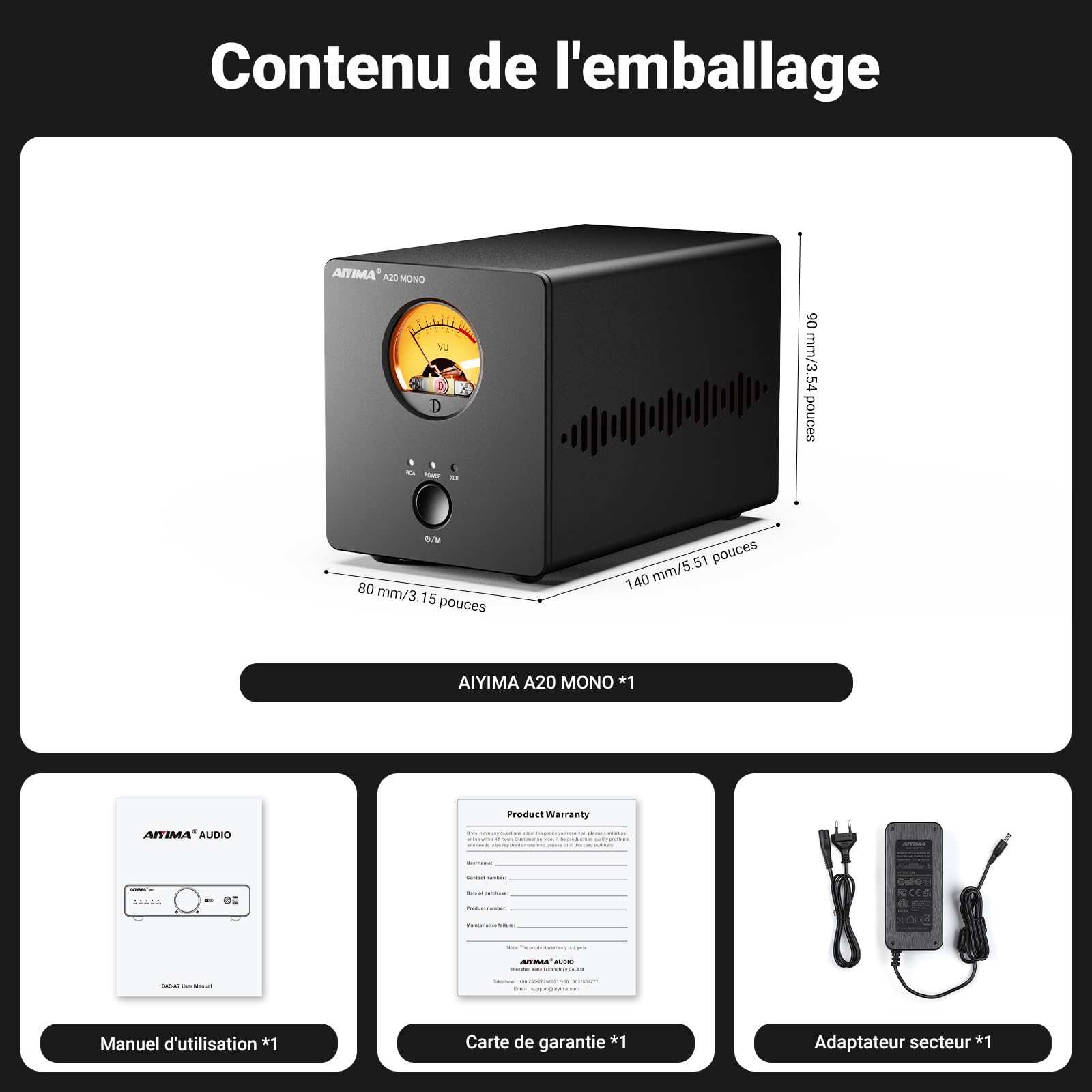 Amplificateur HiFi AIYIMA A20Mono Entièrement Équilibré TPA3255 de Classe D | Amplificateur HiFi de bureau avec déclencheur PFFB&HFP&12V,Ampli-Op OPA1612,SORTIE SUB, entrée XLR,Réglages à Double gain