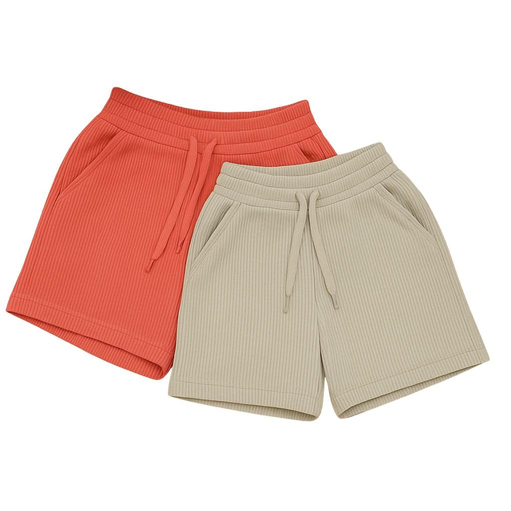 RIDDHI Fashion Women Ribbed Lounge Shorts Pack of 2 | Cotton Blend Stretchable Shorts for Women | High Waist Casual Summer Shorts with Pocket Pink-Grey-image-30