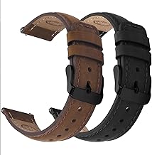 Fullmosa Genuine Leather Straps 20mm 22mm, Watch Strap for Women and Men | Set of 2 Interchangeable Leather Watch Straps with Stainless Steel Clasp, Coffee+Black/Black+Black, strap