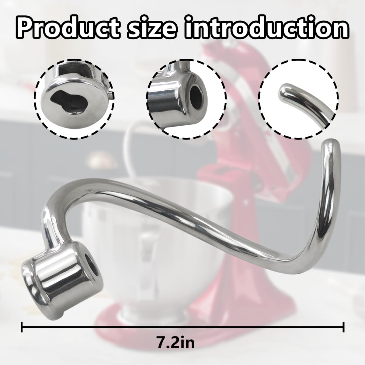 Heyai New Stainless Steel Dough Hook Replacement Fits for Ki-tchenAid 6QT Bowl-Lift Stand Mixers KV25H0X, KP26M1X, Mixer Parts Accessories, Dishwasher Safe, New