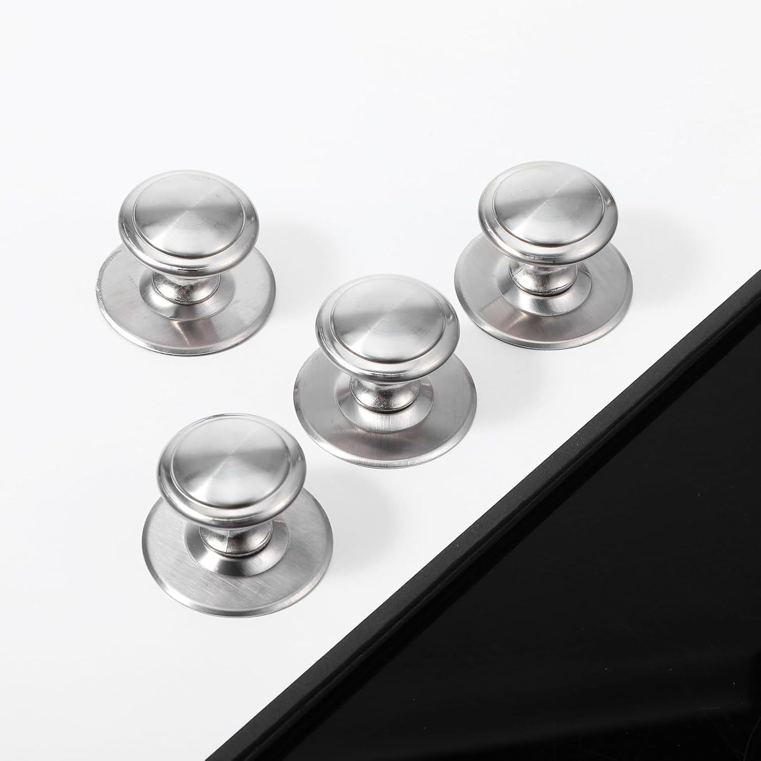 8 Pack Self-Adhesive Cabinet Knobs, No-Drill Stainless Steel Stick On Handles, Peel and Stick Drawer Pulls for Kitchen Cabinets, Dressers, Windows, Closets, Refrigerators, Silver