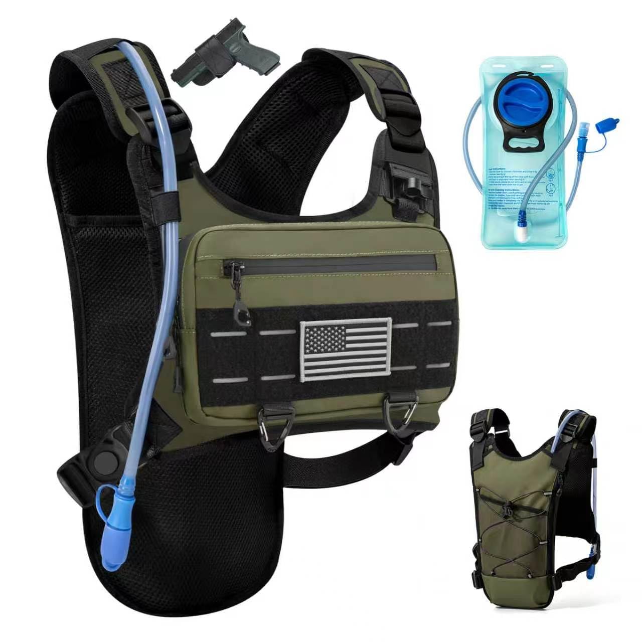 Running Hydration Vest with 2L Water Bladder， Lightweight Adjustable Hydration EDC Chest Pack for Men and Women, Water Backpack for Hiking, Cycling