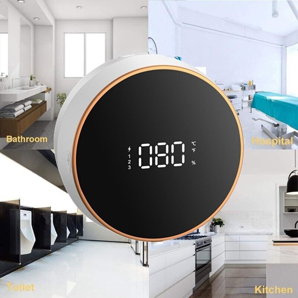 Dispensador de jabón, dispensador automático de jabón montado en la pared, dispensador de jabón sin contacto de 300 ml, sensor de pantalla LED de carga USB, para baño, cocina (gel negro)