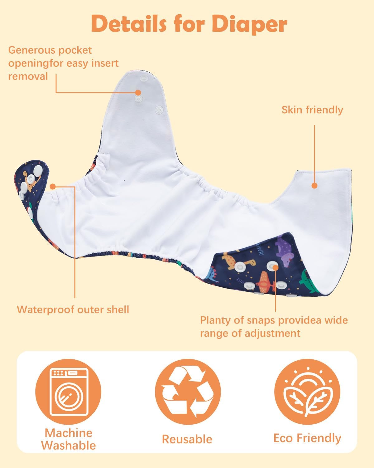 babygoal Reusable Cloth Diapers 6 Pack with 6 Inserts & Wet Bag, Washable Pocket Nappy Starter Kit, Baby Boy Diapers with Rayon from Bamboo Inserts
