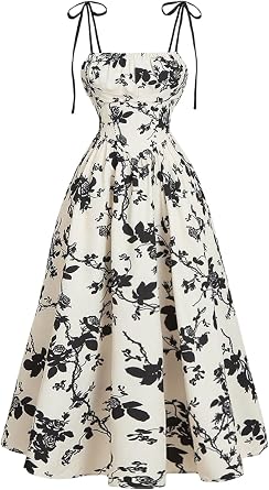 SHENHE Women's Floral Bustier Corset Dress Tie Shoulder Smocked Flowy Boho Long Dress Sundress