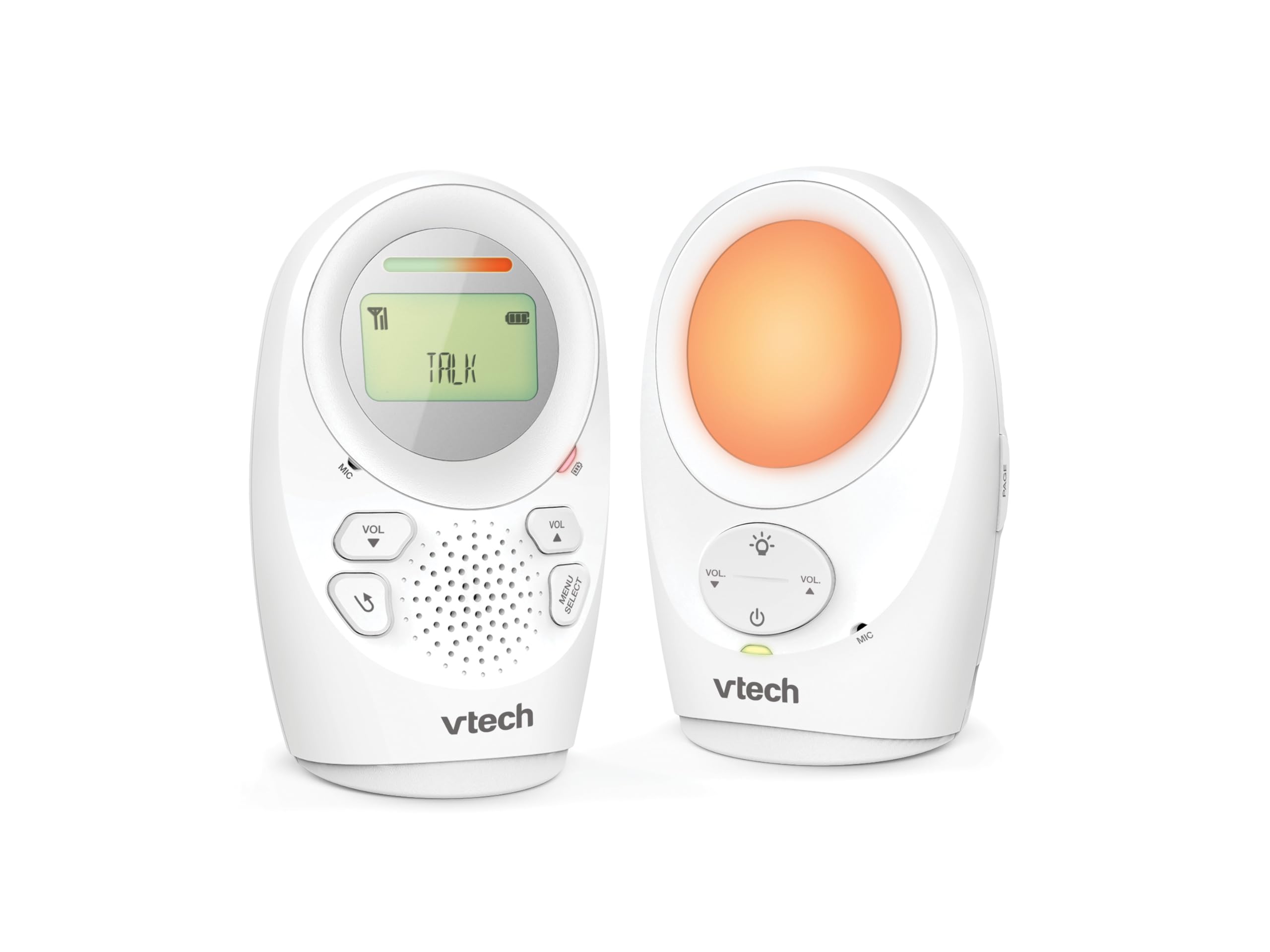 VTech DM1211 Monitor de Audio para bebé, Largo Alcance, Monitor de bebé con conversación bidireccional, Pantalla de Nivel de Ruido, Sensor de Temperatura, Sonidos relajantes, Clip para cinturón de
