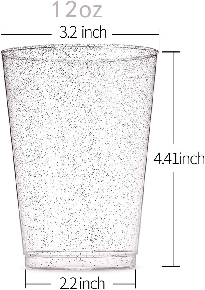 WDF 100 PACK Silver Glitter Plastic Disposable Cups - 12 Oz, BPA-Free, Heavy Duty, Ideal for Christmas Parties, Weddings, Daily Use image 3