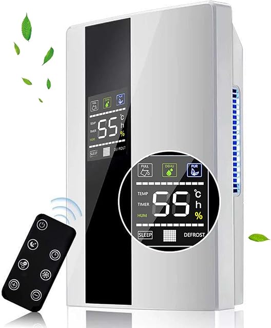 Electriq Dehumidifier, Quiet Dehumidifier With Remote Control, 2200ml Water Tank Capacity Suitable For Rooms Up To 30 M2 24h Timer Defrost Drying Clothes Purifying Air