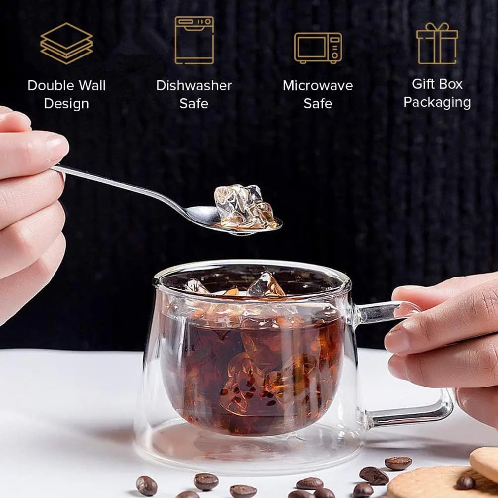 VAHDAM Double Walled Insulated Glass Cup 6.7oz (200ml) Clear Borosilicate Glass Tea & Coffee Mug, Heat Resistant, Lightweight, Condensation-Free Drinking Cup (1 Piece)