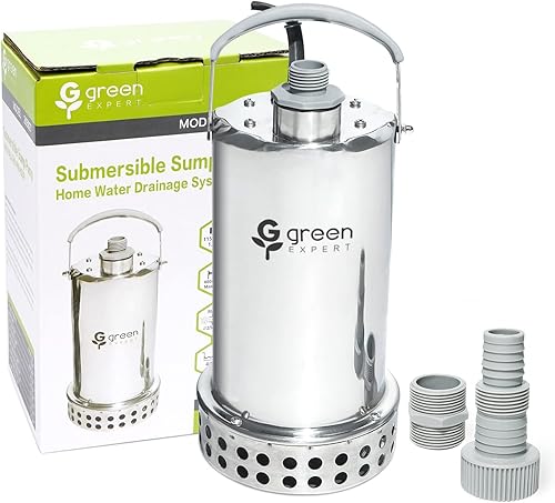 Green Expert 1HP - Bomba sumergible de acero inoxidable de 4000 GPH de alto flujo para eliminación rápida de agua en piscina, sótano, pozo de aguas