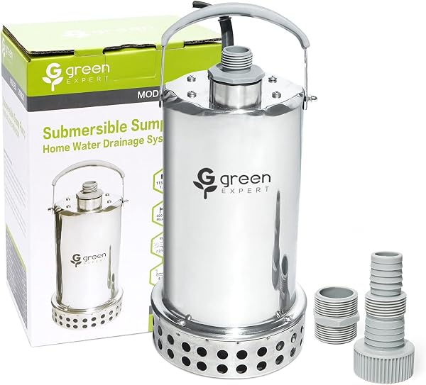 Green Expert 1HP Submersible Sump Pump 4000GPH High Flow Full Stainless Steel 25FT Power Cord Fast Water Drainage for Fl