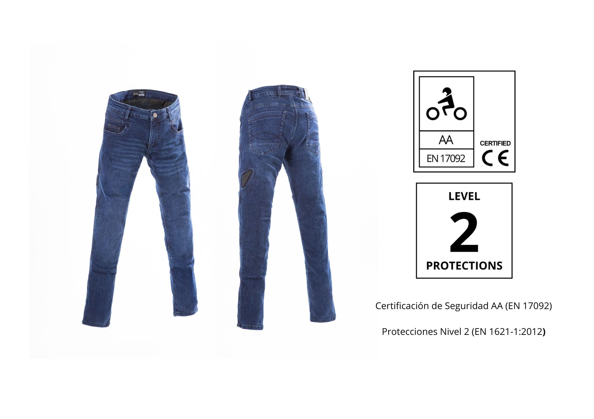 PARS San Remo Pantalon de moto en jean Kevlar Denim Slim Fit avec protections incluses Bleu pour homme