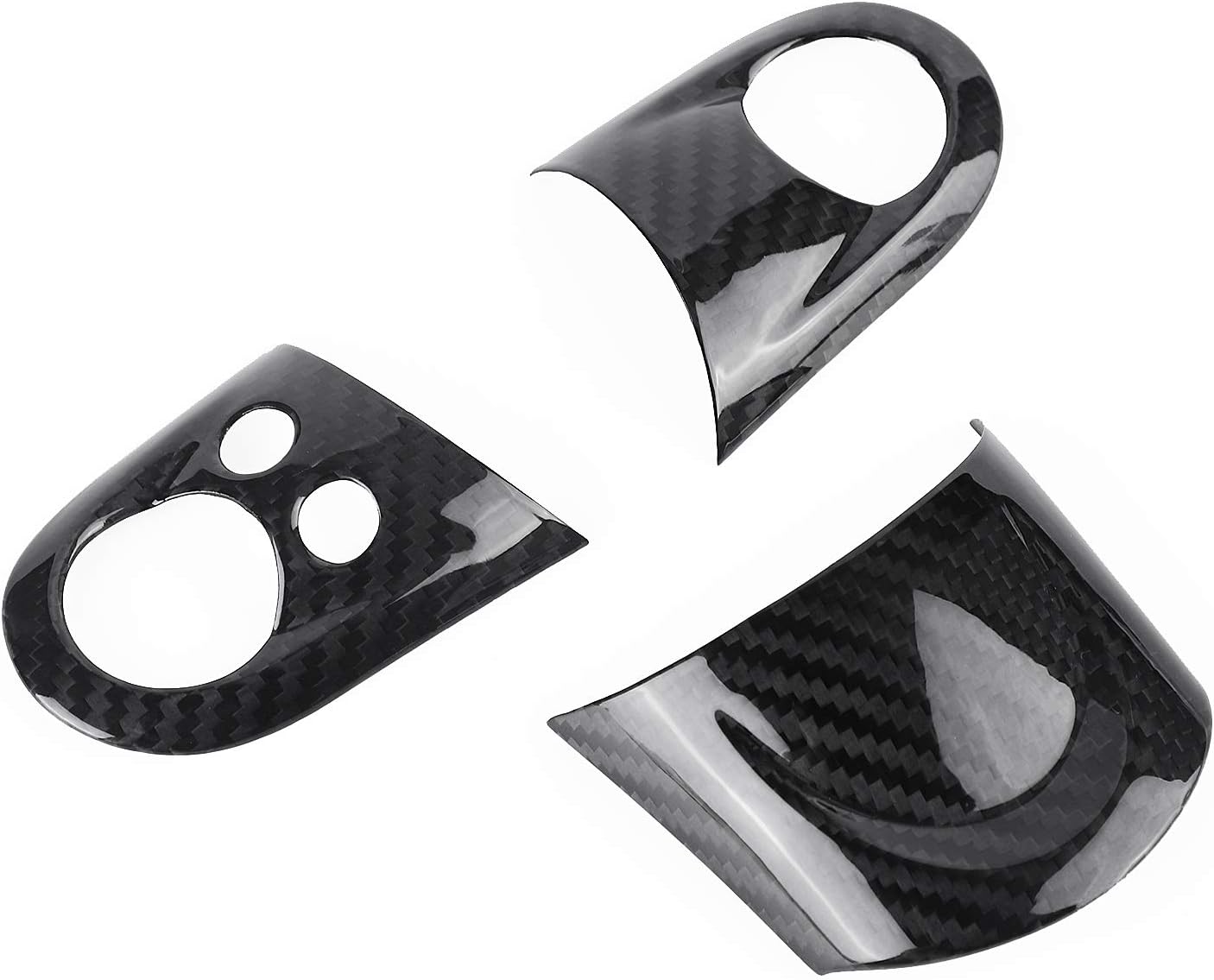 Compatible with Carbon Fiber Steering Wheel Cover Anti-Slip Interior Decoration Trim for BMW Mini R55 2007-2014 R56 2006-2013 R57 2007-2015 (3Pcs Black)