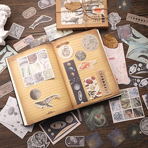 200PCS Vintage Scrapbook Stickers Paper Pack, Retro Collection Astronomical Marine Ocean Stickers Aesthetic Stickers Planner Stickers for Scrapbooking Journaling