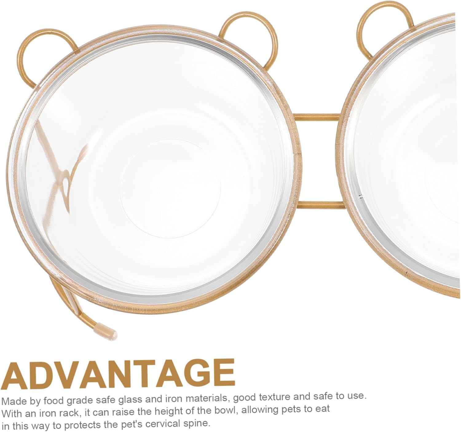 Raised Glass Cat Bowl with Bright Gold Iron Stand Non-Slip Dual Pet Feeding Bowls for Dogs and Cats Smooth Polished Edges for Safe Indoor Use Stable Design Prevents Overturning